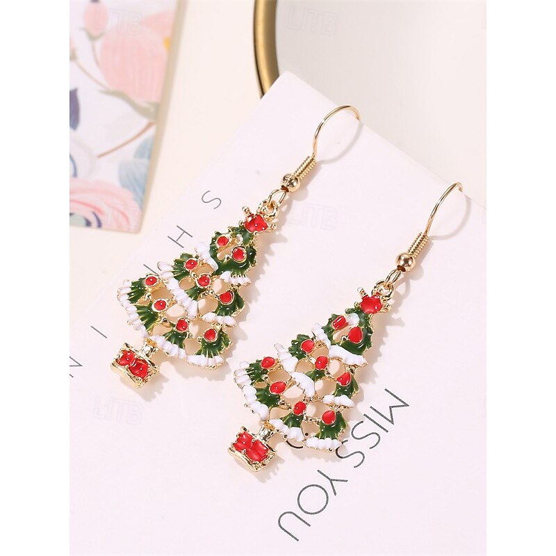 Women's Christmas Tree Jewelry Set with Festive Enamel Pendant Necklace and Drop Earrings - Holiday Party Accessories for Christmas Celebrations and Gift Giving4