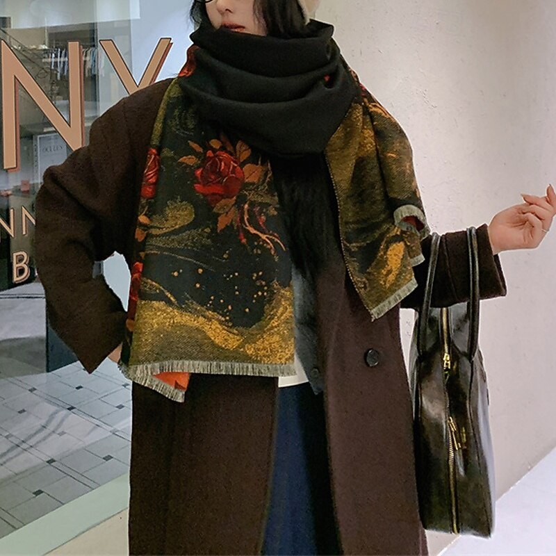 Women's Rectangle Scarf Women's Shawls & Wraps Street Daily Date Black Yellow Blue Scarf Print3
