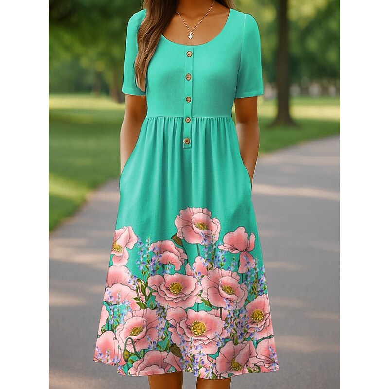 Women's Midi Dress Knit Dress Casual Dress Sundress A Line Dress Vacation Casual Beach Holiday Loose Fit Floral Graphic Short Sleeve Crew Neck White Pink Red Green Summer Spring4