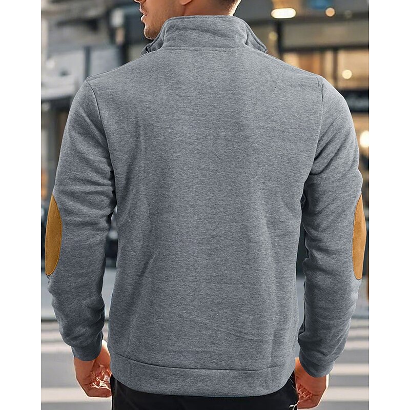 Men's Sweatshirt Quarter Zip Sweatshirt Black Wine Khaki Light Grey Dark Gray Half Zip Color Block Patchwork Sports & Outdoor Daily Holiday Polyester Streetwear Basic Casual Spring Fall Clothing2