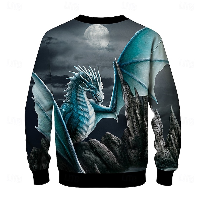 Sarah Richter Men's 3D Sweatshirt Black Crew Neck Dragon Print Party Casual Sports 3D Print Casual Fall Winter Clothing Apparel Hoodies Sweatshirts2