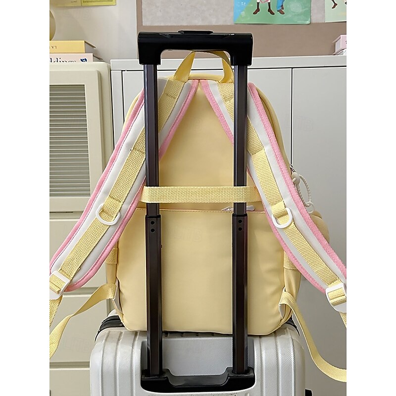 Teen Girl's Large Capacity Travel Backpack with Trolley Strap – Cute Bunny Embroidery, Multi-Pocket School Bag for Middle & High School Students4