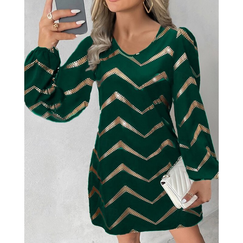 Women's Mini Dress Casual Dress Fashion Modern Puff Sleeve Daily Weekend Regular Fit Graphic Long Sleeve V Neck Black Red Blue Green Spring Fall3