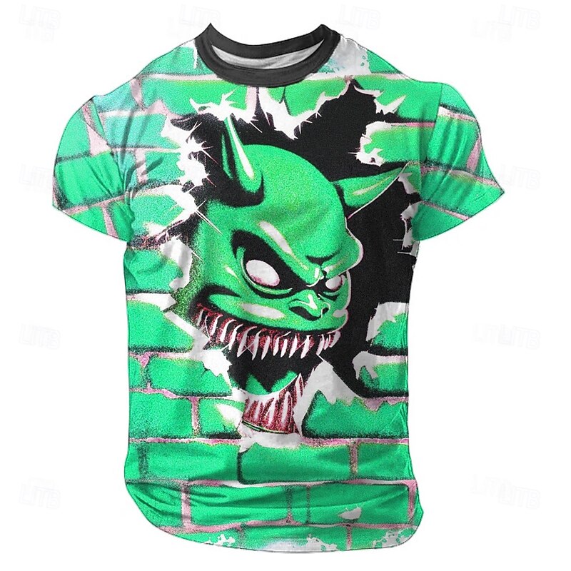 Halloween Men's 3D Devil T Shirt Short Sleeve T shirt 3D Print Crew Neck Shirt Exaggerated Designer Horror Party Street Casual Green 1# Purple Orange Summer Spring All Seasons Clothing Apparel S M L3