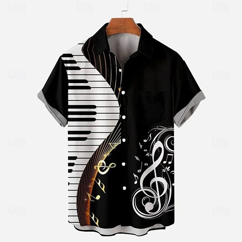 Men's Boardmasters Gradient Color Musical Notes Shirt Summer Shirt Button Up Shirt Short Sleeve Fashion Casual Outdoor Vacation Dailywear Summer Spring Turndown 3D Print Collared Shirts Front One2