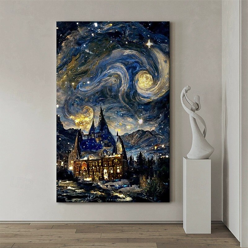Handmade Oil Painting Canvas Wall Decoration Abstract Starry Sky Castle Landscape for Home Decor Stretched Frame Hanging Painting/Rolled Frameless Unstretched Painting4