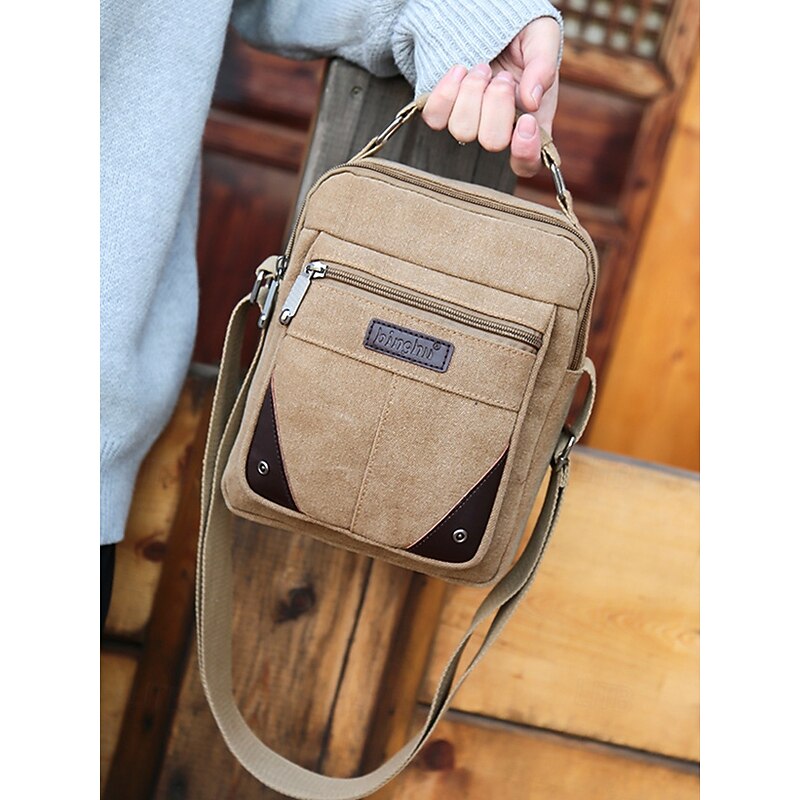 Men's Water-Resistant Canvas Crossbody Messenger Bag with Scratch-Resistant Design, Casual Vintage Style Shoulder Bag for Outdoor, Travel and Daily Use3