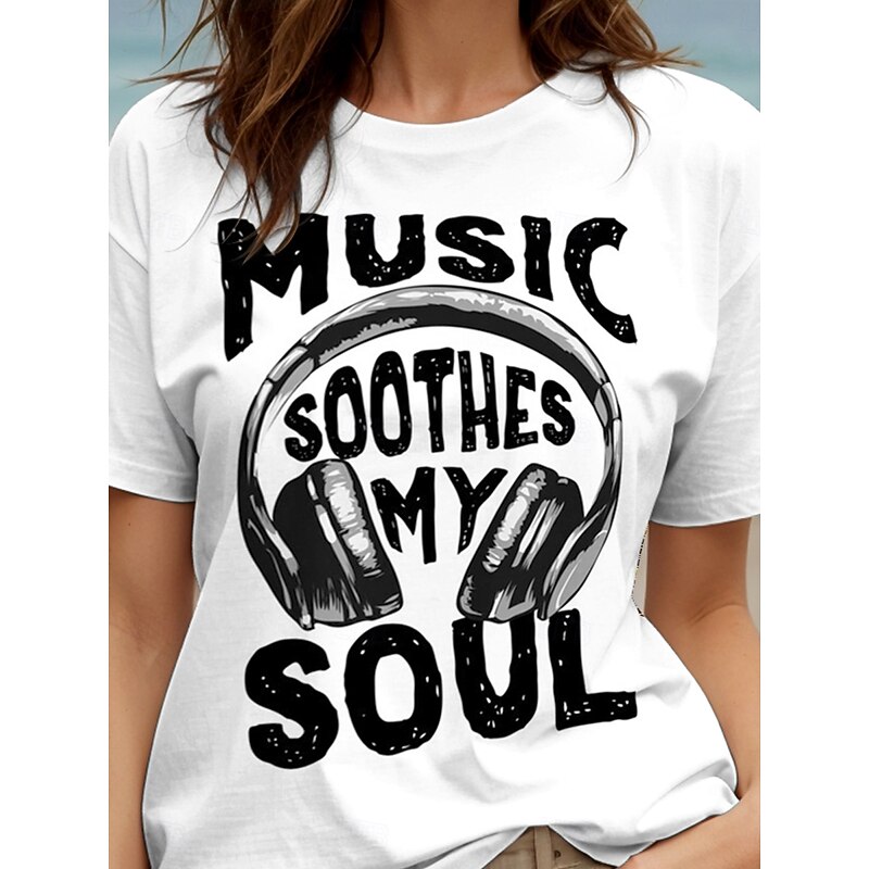 Music Festival Women's T Shirt Graphic Letter Vintage Stylish Classic Short Sleeve Crew Neck Round Neck Regular Tops Daily Weekend Print Black White Yellow Red Blue Summer Spring3