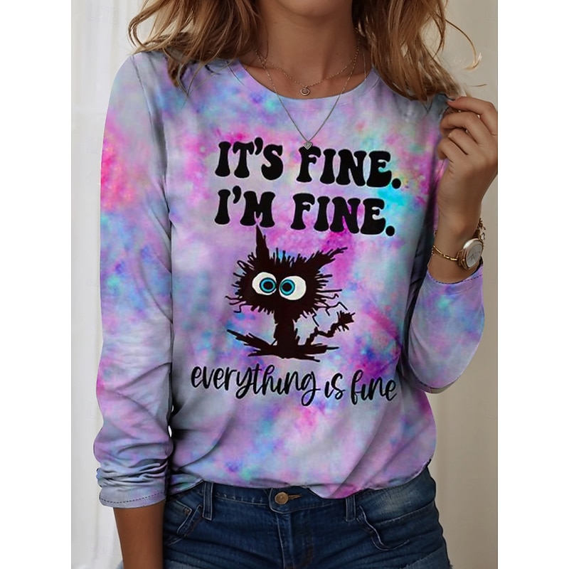 Women's T shirt Crew Neck Long Sleeve Tunic Graphic Animal Vintage Casual  Regular Tops Daily Print White Purple Gray Spring Fall