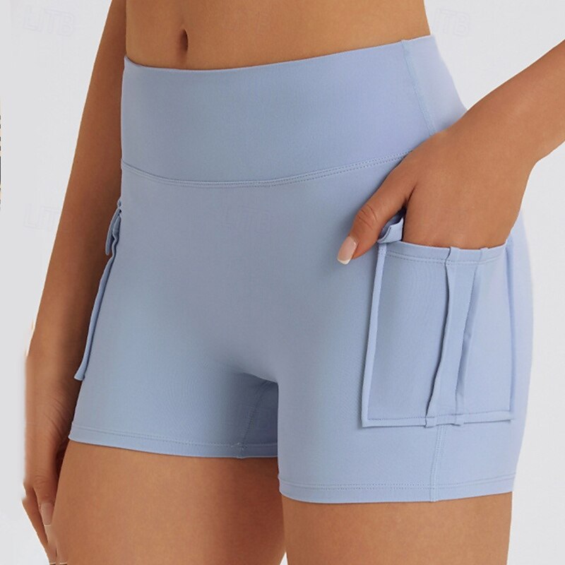 Women's Yoga Shorts Biker Shorts with Pockets Tummy Control High Waist Gym Workout Athletic Bottoms Solid Color Black Blue Dark Blue Sports Activewear Tight Fit