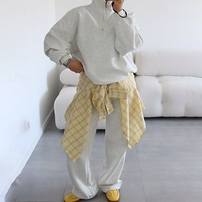 Women's Tracksuit Sweatpants Pullover Sweatshirt Drawstring Pocket Solid Colored Clothing Suit Spring Light Yellow White Gym Training Running High Waist Windproof Lightweight Moisture Wicking Long4