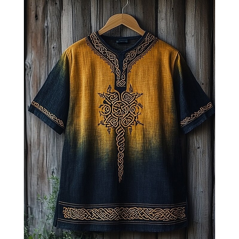 Men's T Shirt Tee Short Sleeve Shirt Tee Top Short Sleeve Crew Neck Summer Tribal Celtic Knot Vintage Designer Basic Print Vacation Street Going out Yellow Green Top Tee for Men
