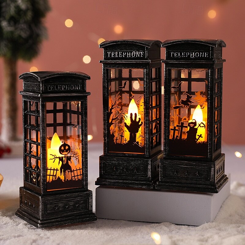 1 Pc Halloween Telephone Booth Electronic Candle Light Witch Pumpkin Ghost Hand Indoor Restaurant Bedroom Party Festival Atmosphere Decorative Light Warm Light
