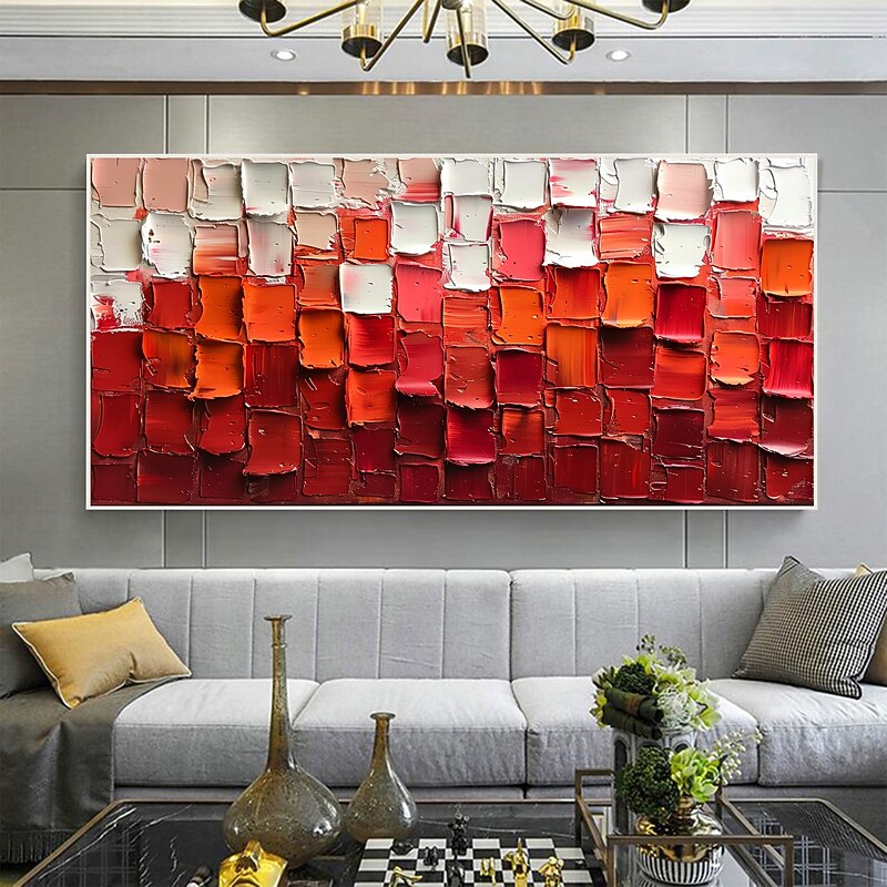 Handmade Original Minimalist Oil Painting On Canvas Abstract Red Impasto Textured Wall Art for Home Decor With Stretched Frame Without Inner Frame Painting3