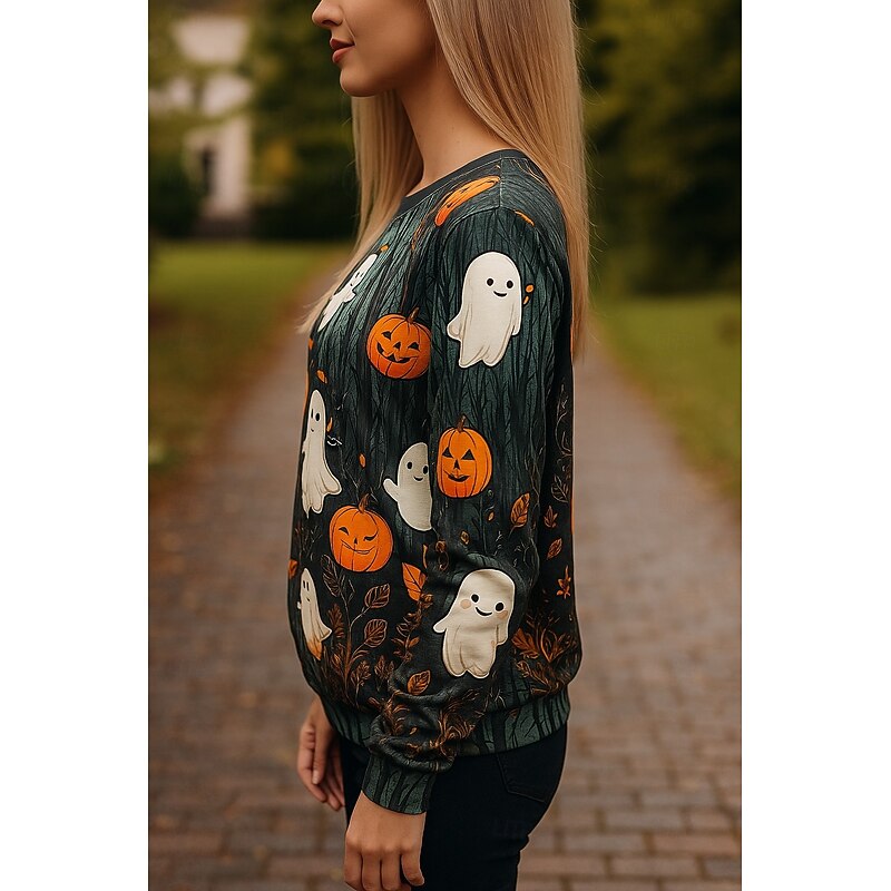 Halloween Women's Sweatshirts Ghost Graphic Pumpkin Casual Long Sleeve Crew Neck Regular Tops Street Dailywear Casual Print Black Spring Fall Winter3