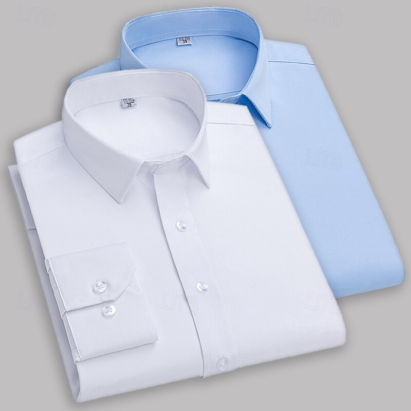 Men's Shirt Dress Shirt Collared Shirt Button Up Shirt Plain Office & Career Daily Wear White+Black White White+Blue Long Sleeve Shirt Collar All Seasons Clothing Apparel Basic2