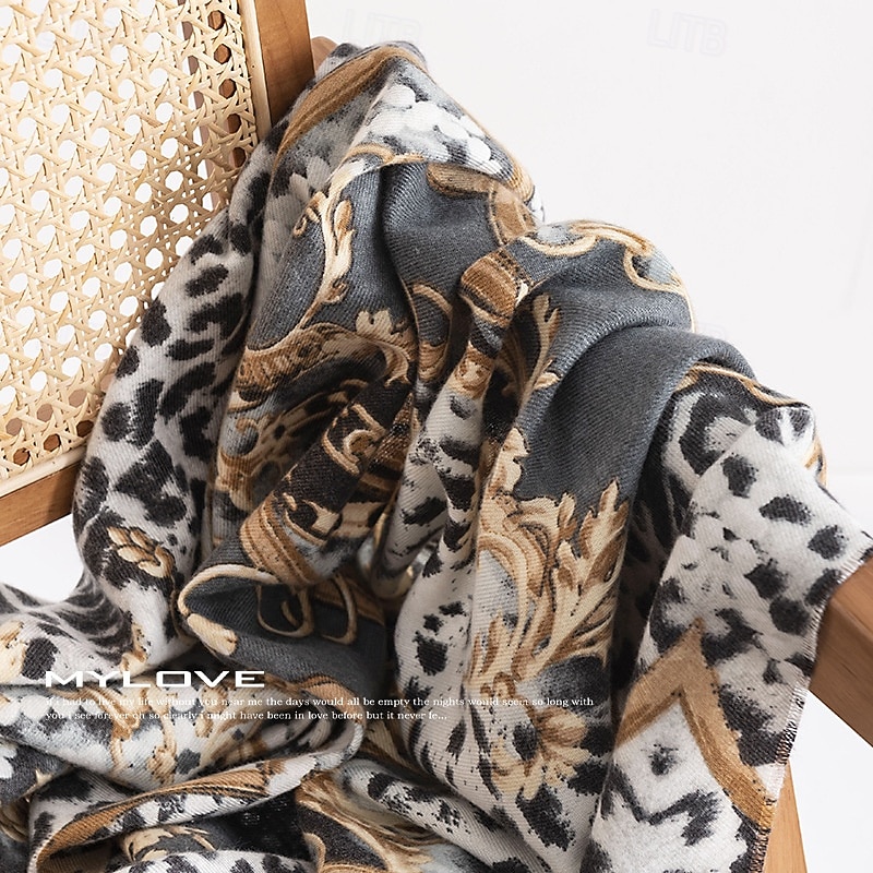 Women's Rectangle Scarf Street Daily Date Brown Scarf Leopard3