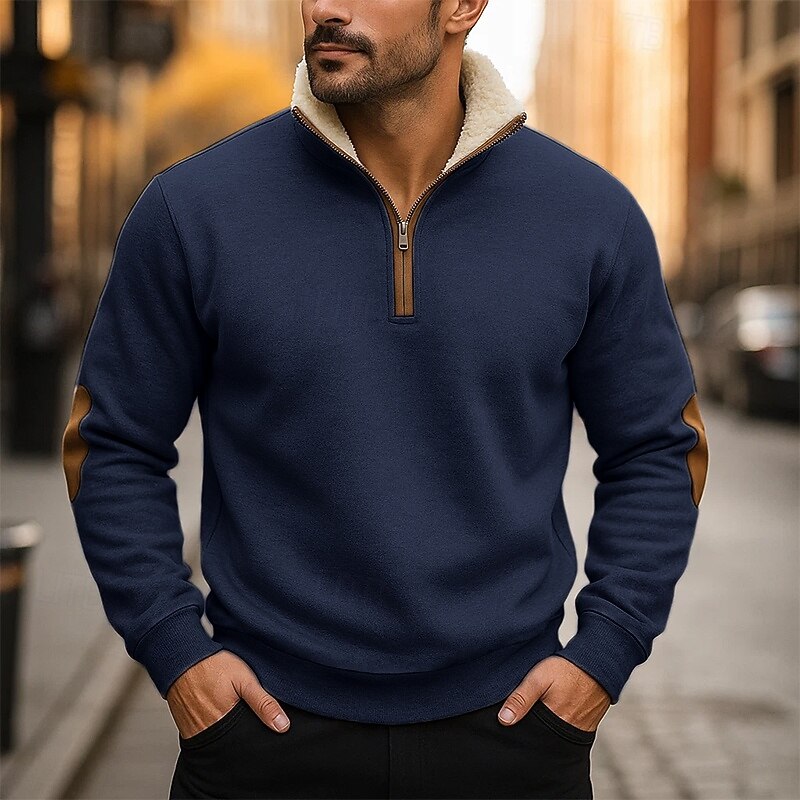 Men's Sweatshirt Fleece Hoodie Quarter Zip Sweatshirt Black Navy Blue Camel Light Grey Dark Gray Standing Collar Plain Quarter Zip Sports & Outdoor Casual Daily Streetwear Cool Designer Winter2