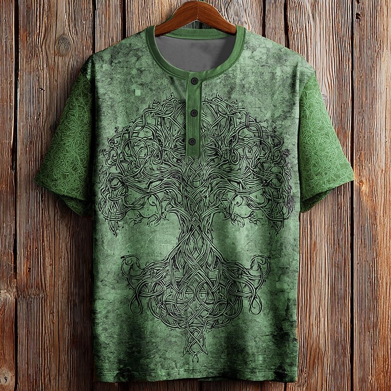 Men's Tree Retro T Shirt Henley Shirt Short Sleeve Designer Retro Vintage Graphic Street Casual Daily Summer Spring Dark Grey Blue Green khaki Henley Henley T-Shirt3