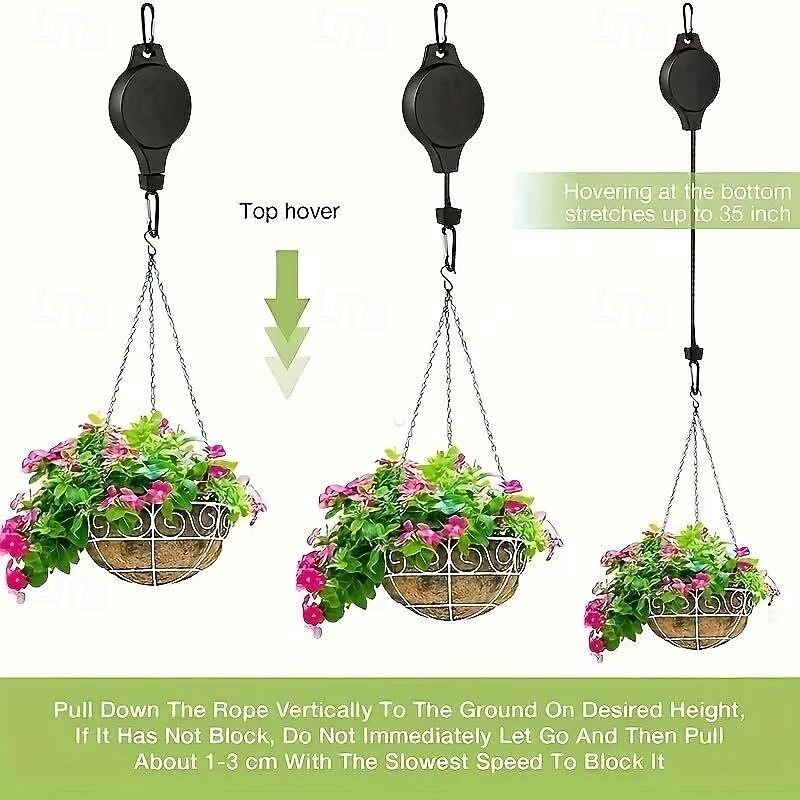 3 Pack Pulley Plant Hanger Adjustable Heavy Duty, Retractable Hanging Hook for Indoor Outdoor Garden, Hanging Basket, Planter, Bird Feeder2