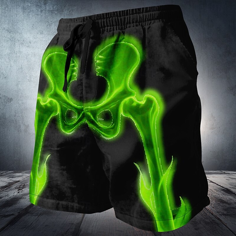Men's Glow in the Dark Bone Skeleton Sweat Shorts Beach Shorts Terry Shorts Mid Waist Dark Punk Gothic Style Holiday 3D Print with Side Pocket Elastic Drawstring Waist Designer Clothing Apparel3