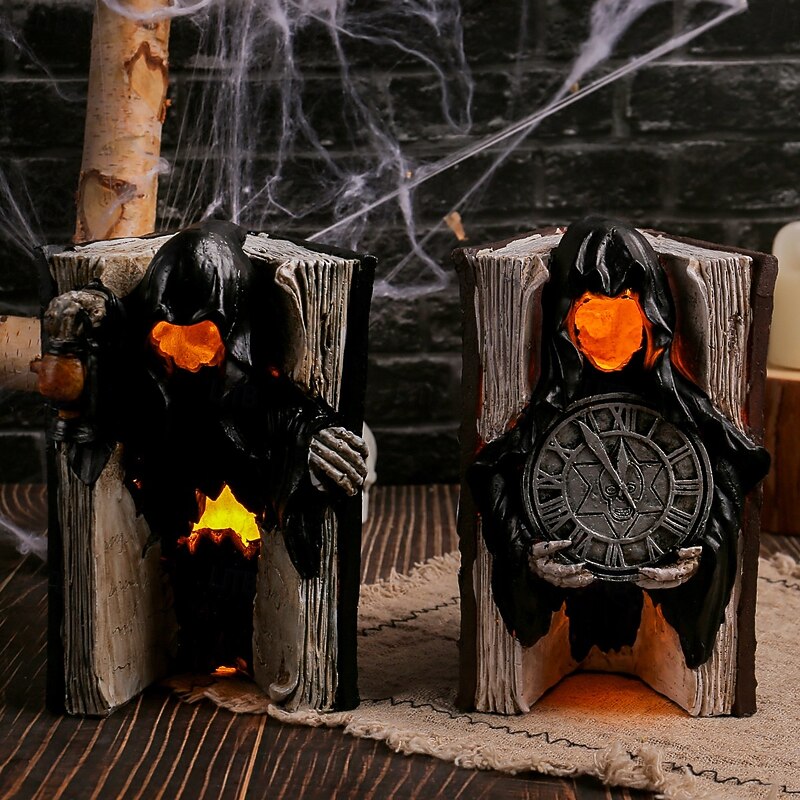 1 Pc Halloween Resin Ghost Spider Skull Book Light Model Decoration Home Halloween Skull Fake Book Horror Party Decoration Props2
