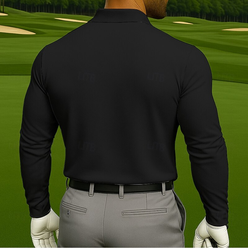 Men's Golf Line Polo Sports Polo Shirts Long Sleeve Polo Shirts Collared Shirts Sportswear Casual Athleisure 3D Print Spring Fall Black White2