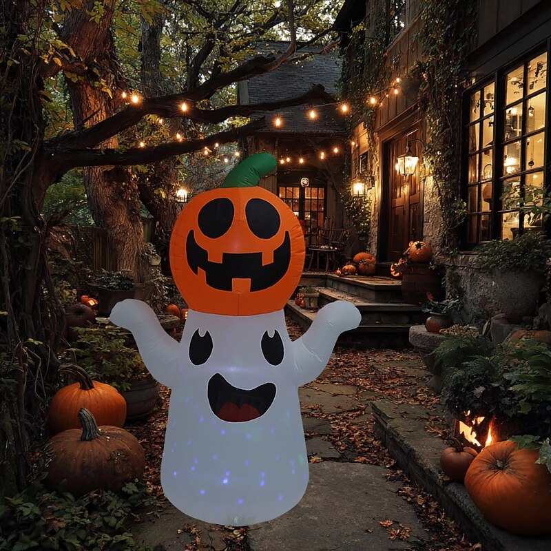 1 Pc New 1.5m Halloween Ghost Festival Lantern Pumpkin Head Ghost Inflatable Air Model Indoor and Outdoor Courtyard Garden Terrace Lawn Party Atmosphere Decorative Light2