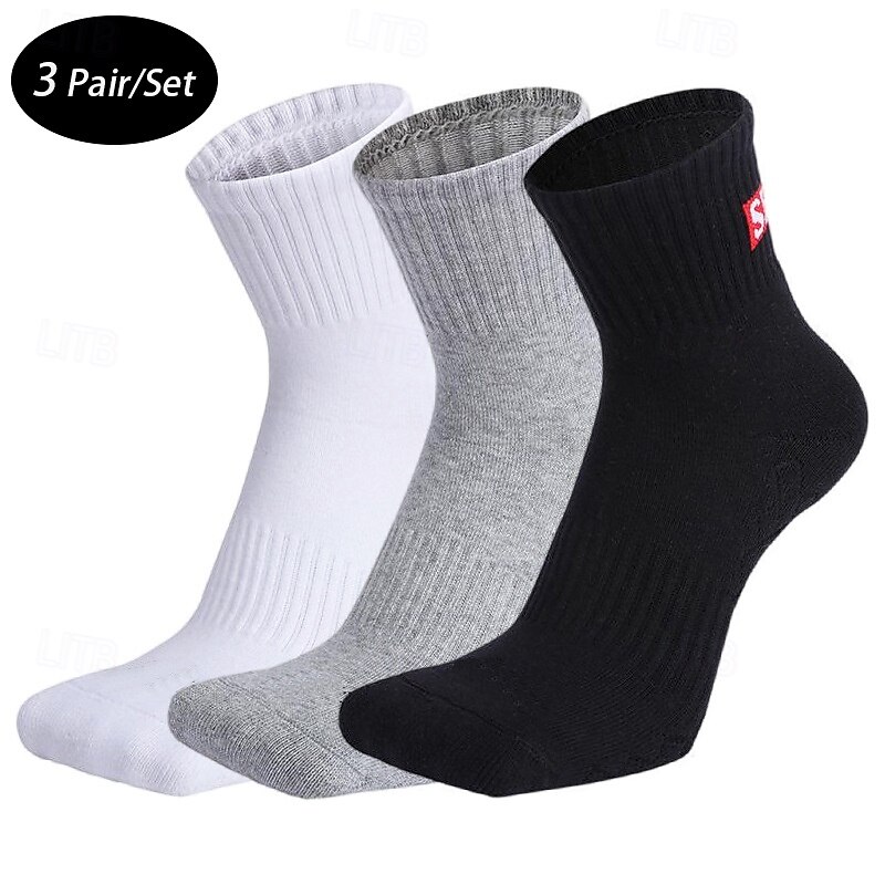 Men's 3 Pairs Multi Packs Socks Running Socks Casual Socks White+White+Black Black+White+Gray Color Color Block Vacation Sports & Outdoor Daily Basic Medium Spring Fall Fashion Casual - Main Image