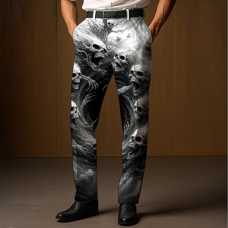 Men's Dress Pants Trousers Suit Pants Skull Death Halloween Costumes Full Length Outdoor Holiday Dark Gothic Style Blue Purple Micro-elastic2