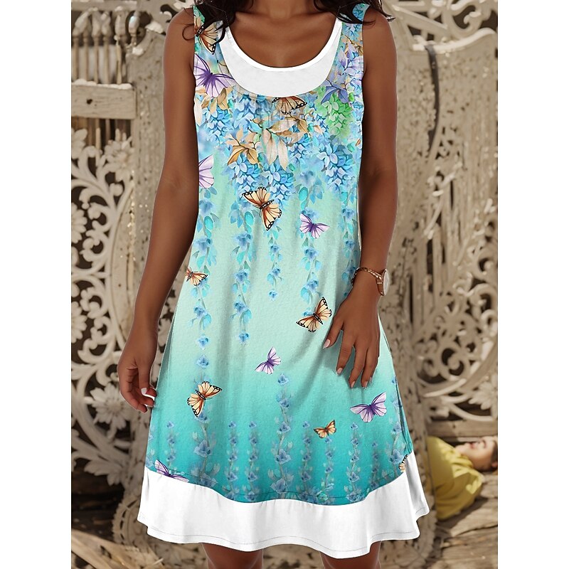 Women's Mini Dress T Shirt Dress Tee Dress Sundress A Line Dress Vacation Casual Daily Regular Fit Floral Graphic Sleeveless Crew Neck Yellow Blue Green Summer Spring Fall3