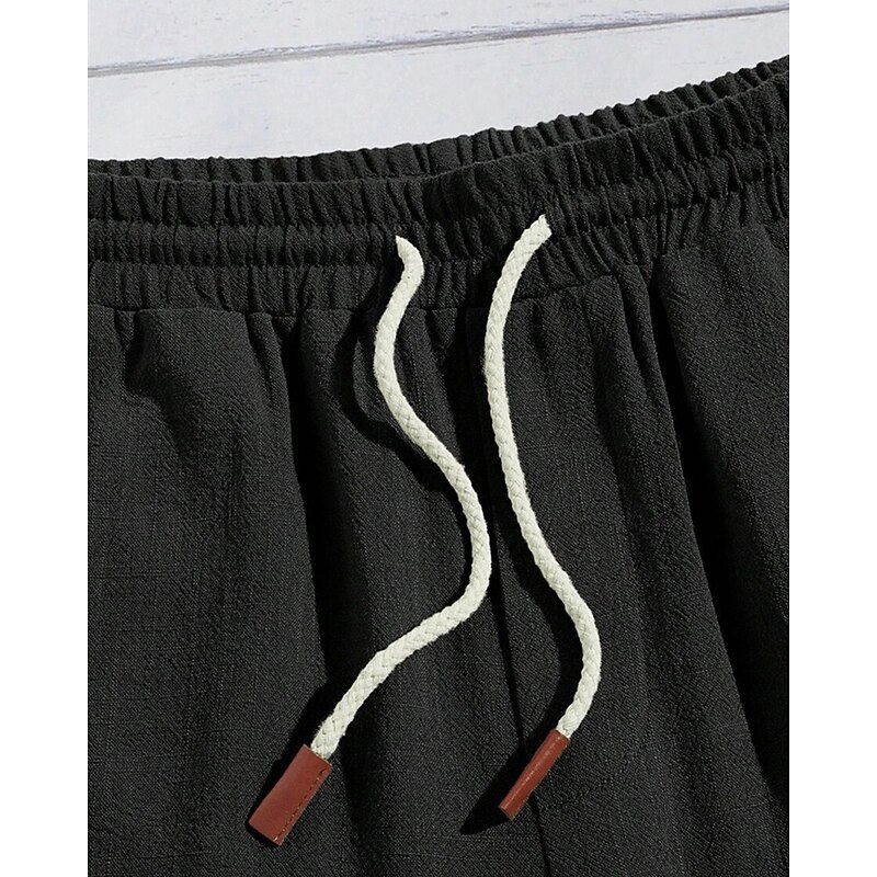 Men's Shorts Linen Shorts Summer Shorts Beach Shorts Pocket Elastic Waist Drawstring Plain Comfort Breathable Short Vacation Holiday Beach Hawaiian Boho Black Navy Blue4