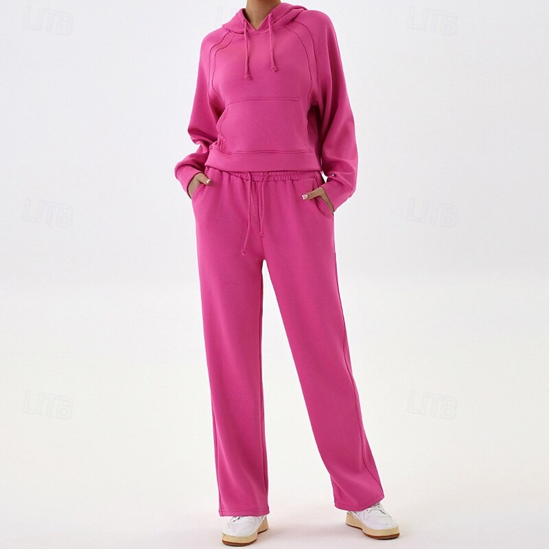 Women's Pullover Hoodie Sweatshirt Lounge Sweatsuit Sport Suit Fall Pocket Drawstring Solid Color Clothing Suit Black Blue Outdoor Running Yoga High Waist Windproof Lightweight Warm Long Sleeve Sport4