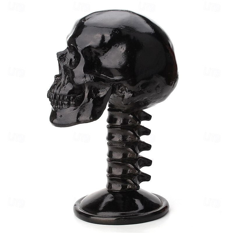 Halloween Resin Figurine Resin Spine Skull Ornament Helmet Glasses Holder Black Skull with Spine Desktop Decoration Gothic Horror Home Accent Unique Halloween Display3