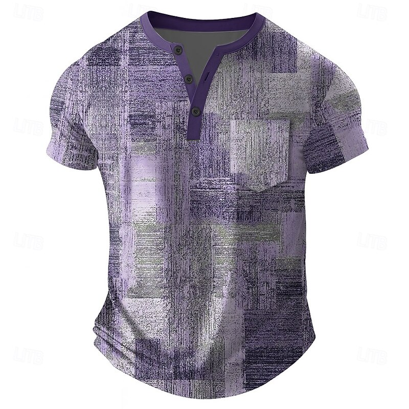 Men's Patchwork T Shirt Henley Shirt Short Sleeve T shirt 3D Print Henley Shirt Designer Retro Vintage Street Casual Daily Blue Purple Green Summer Spring All Seasons Clothing Apparel S M L XL 2XL 3XL4