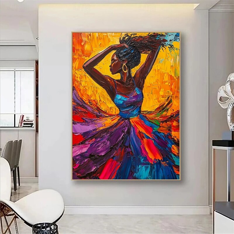 Handmade abstract figure dancer painting Bold Rhythm Artisan Textured Portrait of Dancing oil painting Muse  Canvas Paingting portrait oil painting pattle knife firgure painting