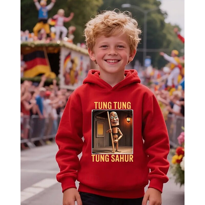 Boys' Casual Long Sleeve Hoodie with TUNG TUNG TUNG SAHUR Print 3D Spring Fall Fashion Streetwear Kids 4-12 Years Hooded Outdoor Casual Daily Regular Fit2