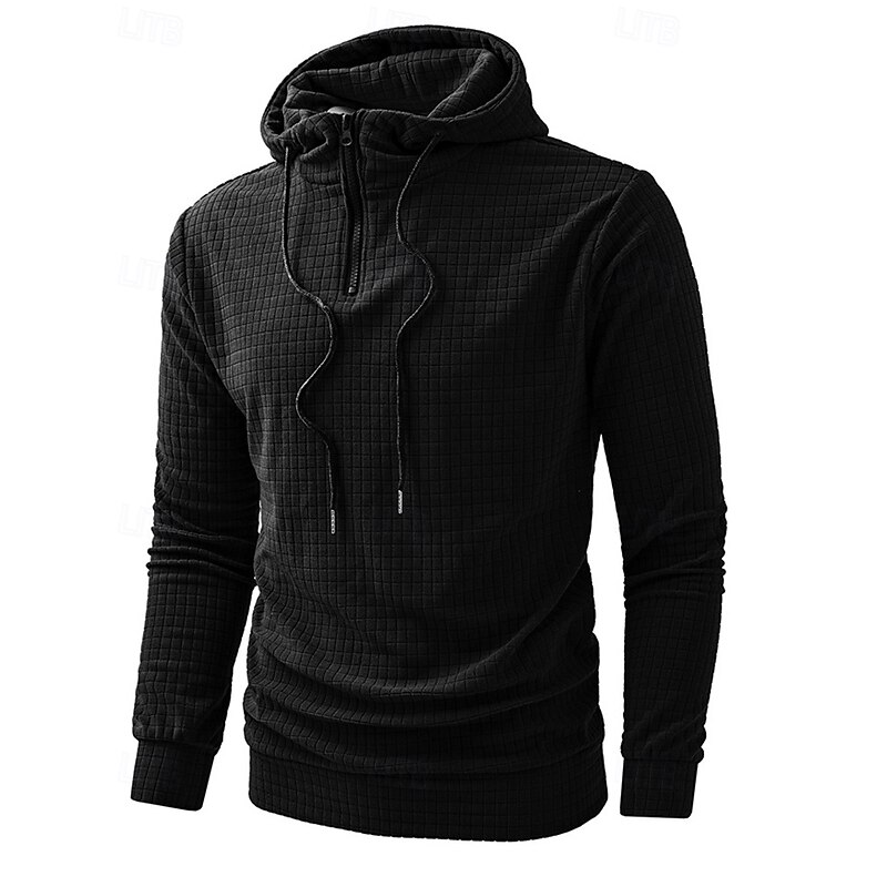 Men's Hoodie Black White Dark Gray Hooded Plain Jacquard Drawstring Ribbed Quarter Zip Sports & Outdoor Daily Holiday Polyester Streetwear Basic Casual Spring Fall Clothing Apparel Hoodies