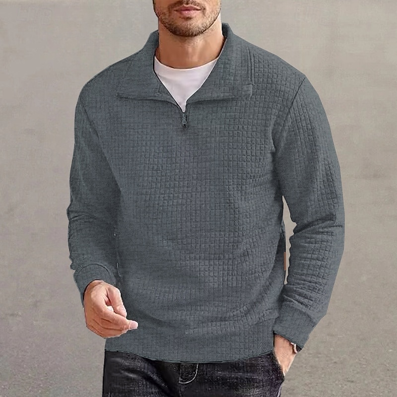 Men's Sweatshirt Waffle Sweatshirt Pullover Quarter Zip Sweatshirt Black White Wine Navy Blue Green Standing Collar Plain Sports & Outdoor Daily Holiday Streetwear Casual Athletic Spring Fall3