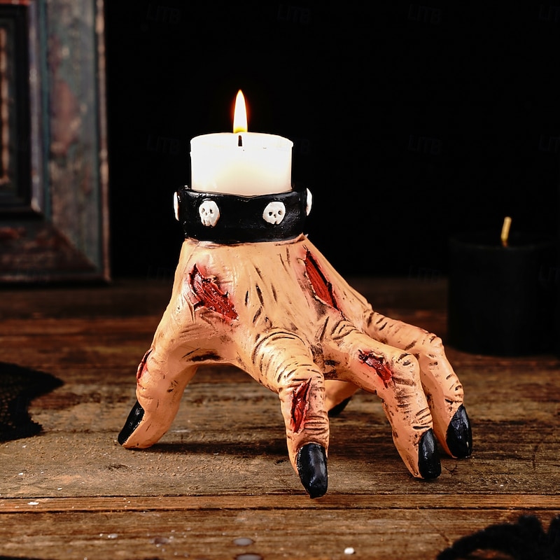 Halloween Zombie Hand Candle Holder, Resin Sculpture 4-Inch Severed Hand Base for Candles, Creepy Haunted House Prop for Party or Tabletop Decoration, Horror Atmosphere Decor, Candle Not Included