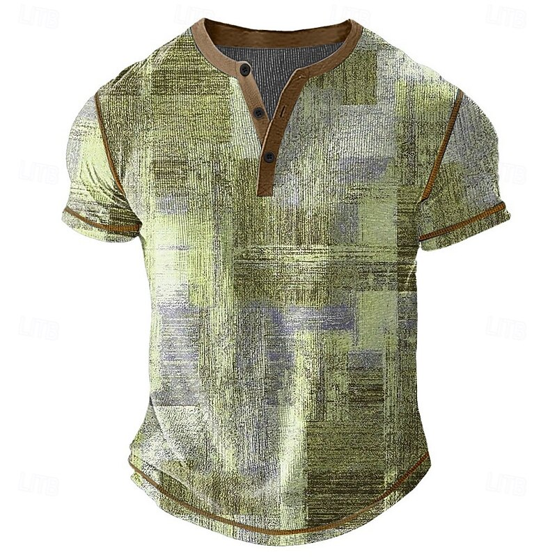 Men's Graphic Abstract Henley Shirt Waffle T Shirt Short Sleeve Daily Retro Vintage Classic Sports Outdoor Casual Holiday Spring & Summer All Seasons Dark Brown Green Blue Grey Henley Henley T-Shirt3