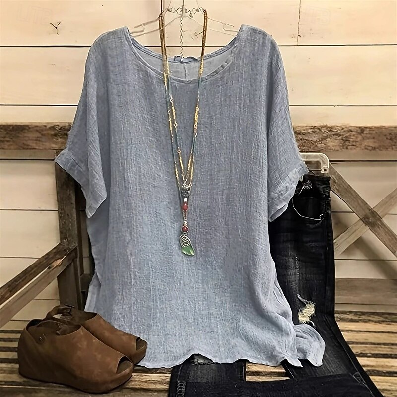 Women's T Shirt Tee Top Plain Fashion Modern Short Sleeve Crew Neck Regular Tops Daily Going out Blue Gray Summer2