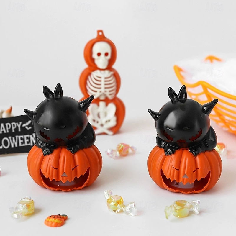 2 Pcs Halloween Pumpkin Lantern Home Decoration Props Electronic Candle Light Ghost Festival Party Supplies Bar Haunted House Decorations Night Light Black Cat Skull Eyeball Light3