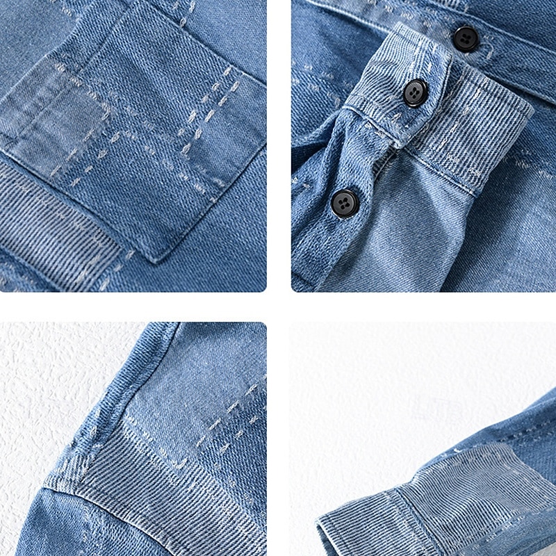 Men's Shirt Linen Shirt Casual Shirt Button Up Shirt Cotton Shirt Plaid Vacation Hawaiian Black Blue Long Sleeve Lapel Spring Fall Clothing Apparel Pocket3