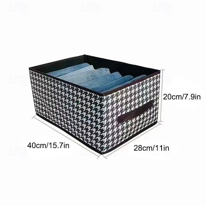 2Pcs Foldable Jeans Organizer for Closet, Large Capacity Houndstooth Storage Box, Dustproof Foldable Clothes Storage Bin for Home Organization2