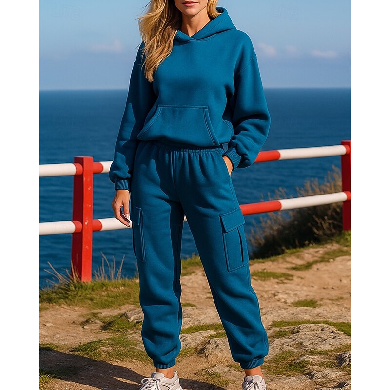 Women's Tracksuit Sweatpants Track Pants Pocket Solid Colored Clothing Suit Fall Black White Gym Training Running Long Sleeve Sport Activewear Micro-elastic Loose Fit