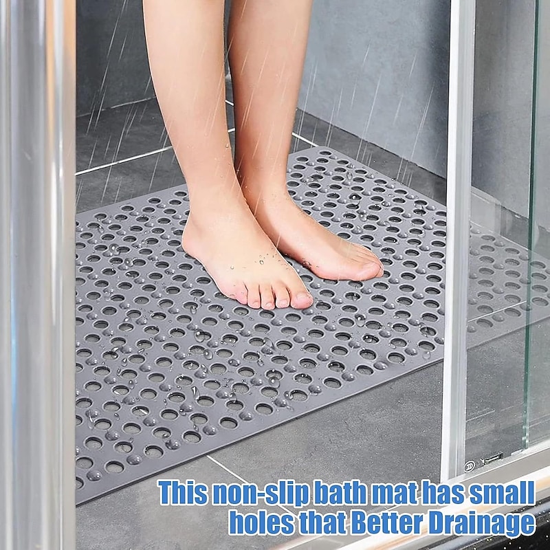 Non-Slip Shower Mat with Suction Cups and Drain Holes Bath Mat for Bathroom, Bathtub or Shower Stall, Quick Drain, Machine Washable, Eco-Friendly Massage Foot Mat for Home Use4