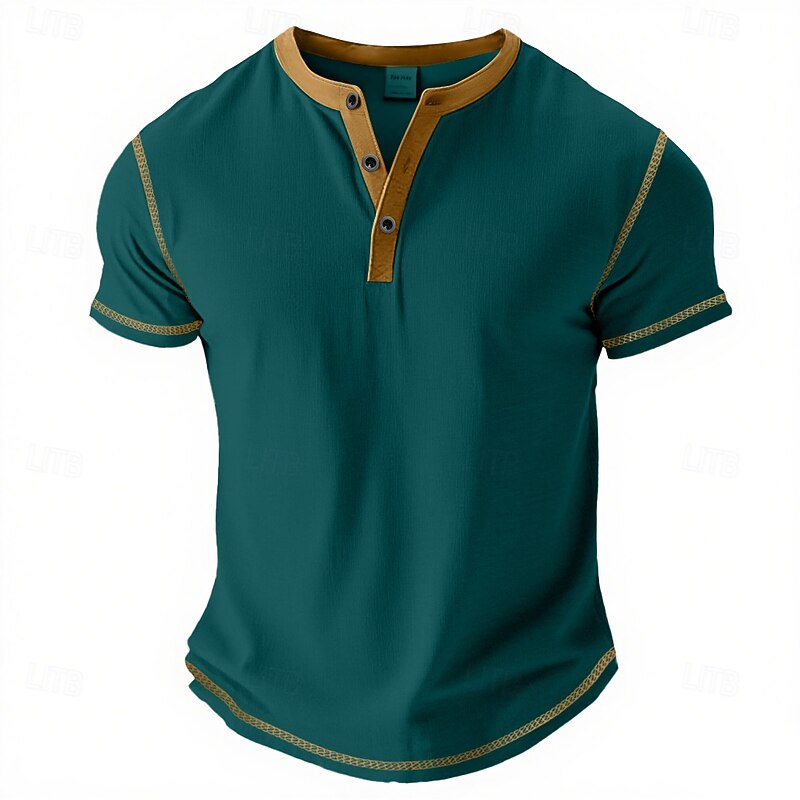 Men's Henley Shirt Tee Top Cotton Blend T-Shirt Short Sleeve Plain Fashion Designer Basic Contrast Lace Henley Vacation Street Casual Summer All Seasons Purple Navy Blue Royal Blue Henley T-Shirt2