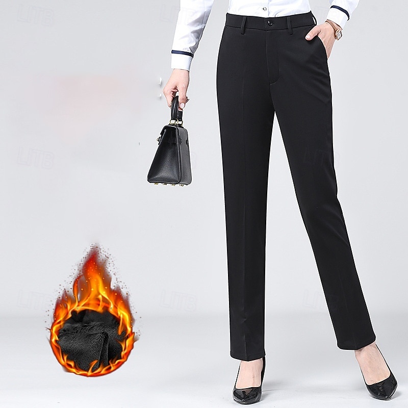 Women's Dress Pants Streetwear Casual Full Length Natural Plain Pocket Elastic Waist Comfortable Street Holiday Weekend Black Dark Navy Winter Regular Fit