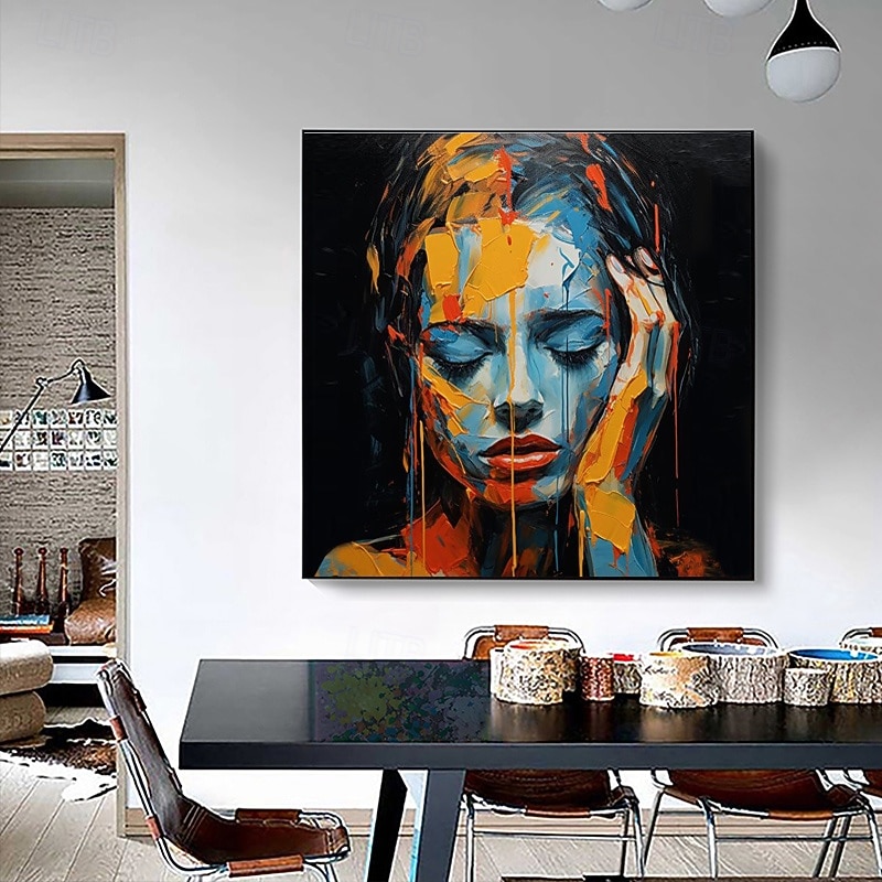 Colorful Women Face Palette Portrait Hand Painted Pop Art Wall Art Canvas Face Oil Painting For Home Hotels Bedroom Decoration2